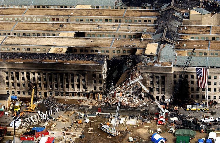 Aerial view of the Pentagon after 9/11 attack